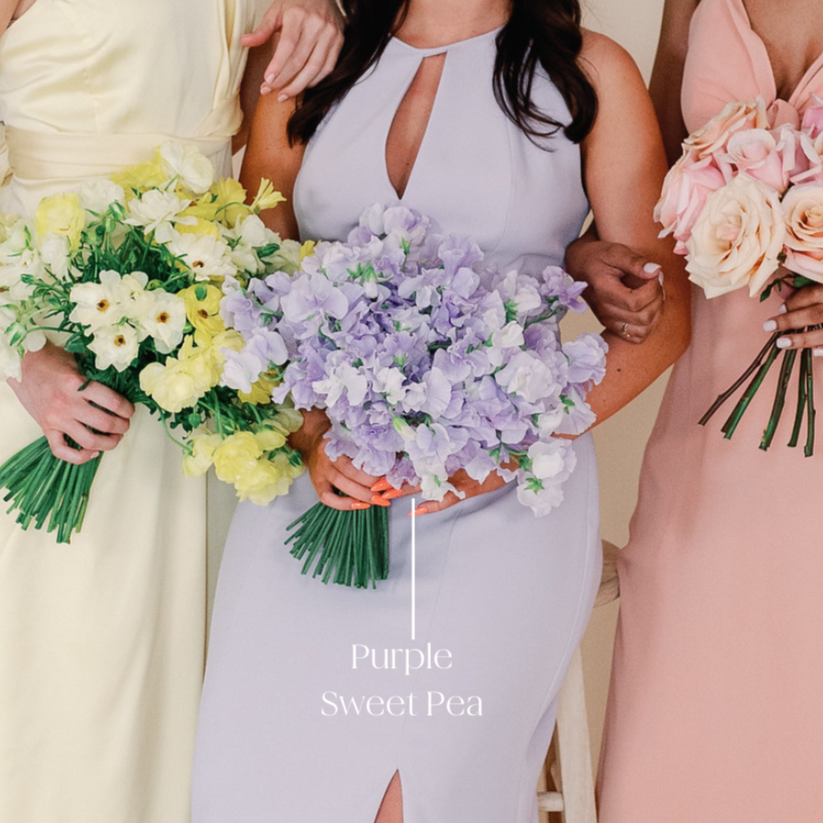 bulk purple sweet pea wedding bouquet