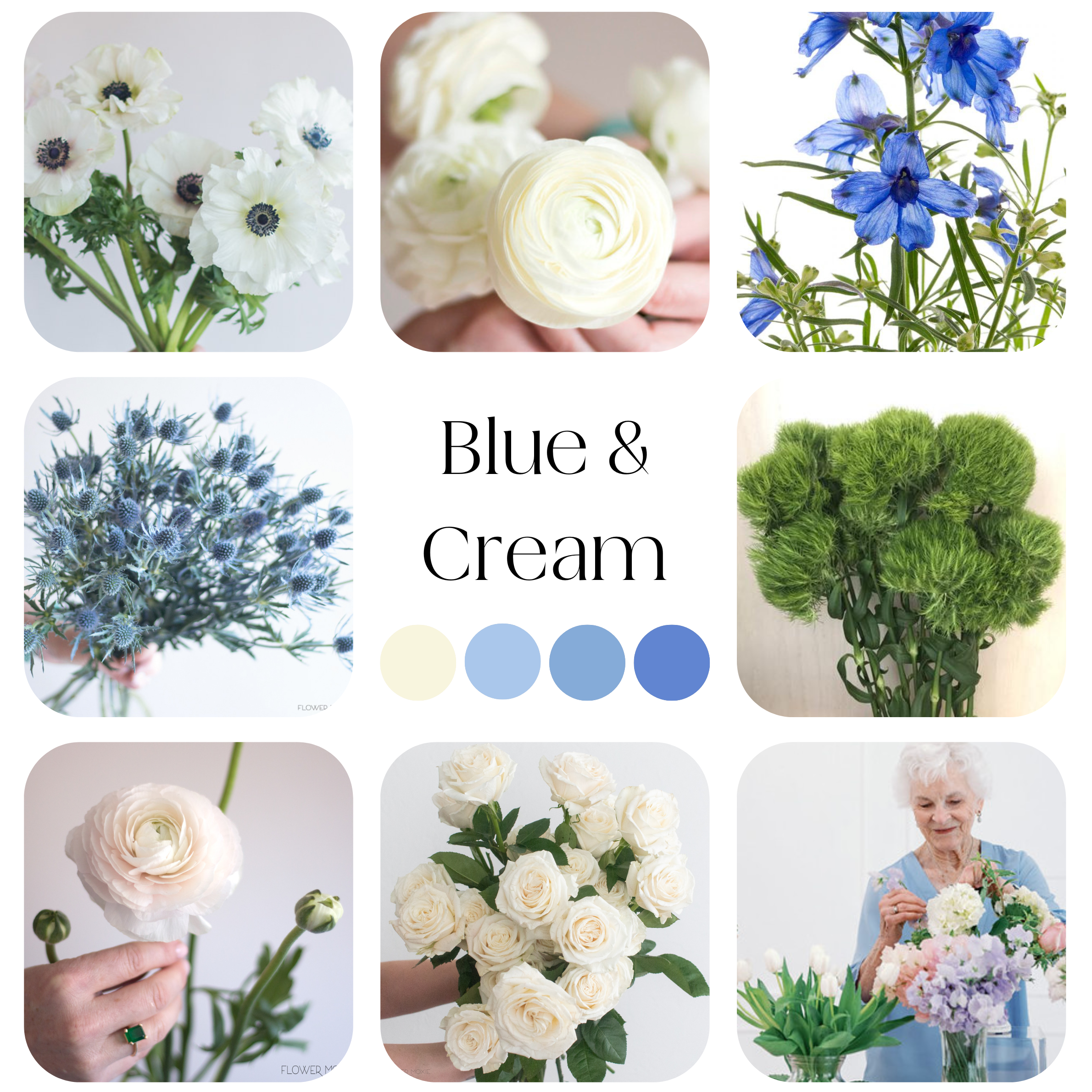blue and cream flowers diy flower bar
