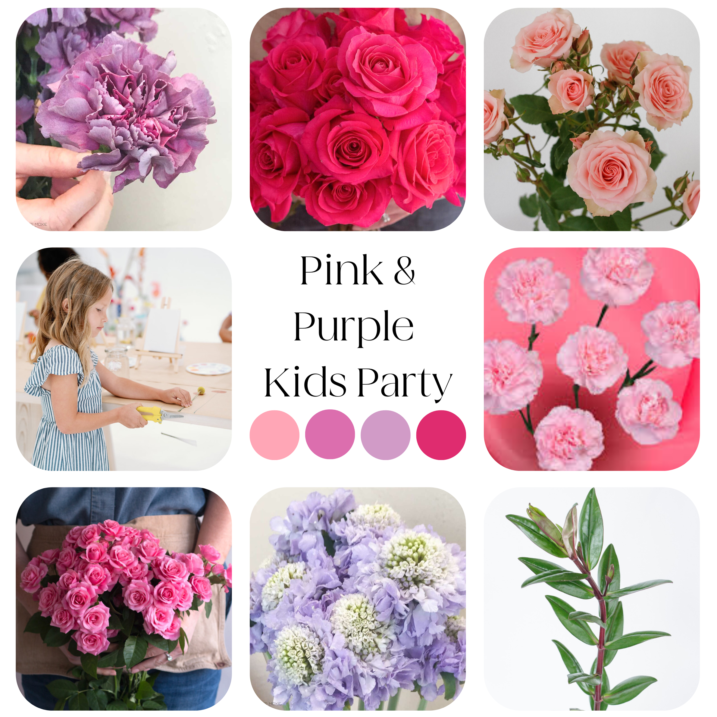 pink and purple kids flower party kit